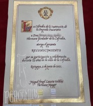 Diploma de reconocimiento de la Cofradía de la Institución de la Sagrada Eucaristía.